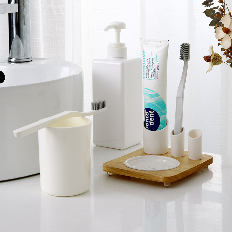 モダンでシンプルなデザインのホームバスルームオーガナイザー歯ブラシ歯磨き粉ケースプラスチックバスルームカウンタートップアクセサリーセット