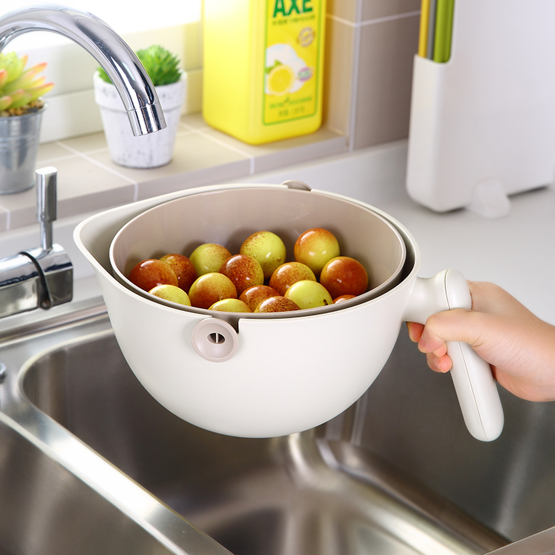 2層野菜果物排水バスケット洗濯ボウルプラスチック取り外し可能なキッチンダブルシンク排水バスケット
